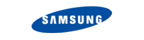 Logotipo de la marca Samsung en color azul.