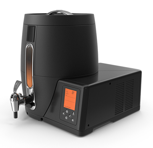 Máquina dispensadora de bebidas calientes, color negro.